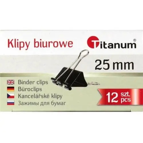 Titanum Klipy biurowe klip klipsy klamry czarne 25mm 12szt - 25mm