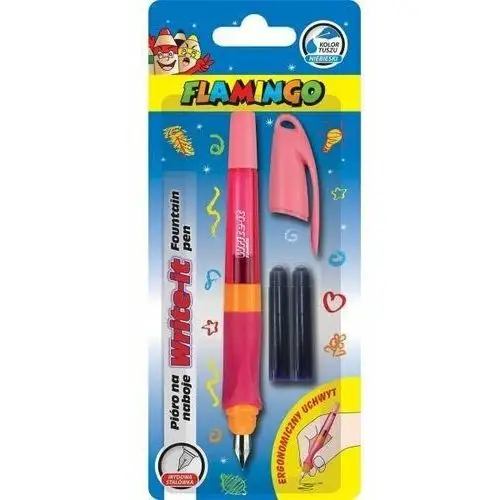 Pióro na naboje ergonomiczne różowe +2 naboje Flamingo