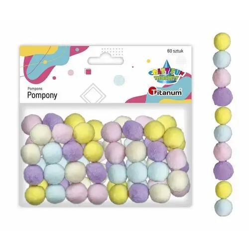 Titanum Pompony poliestrowe 16mm pastelowe kolorowe 60szt