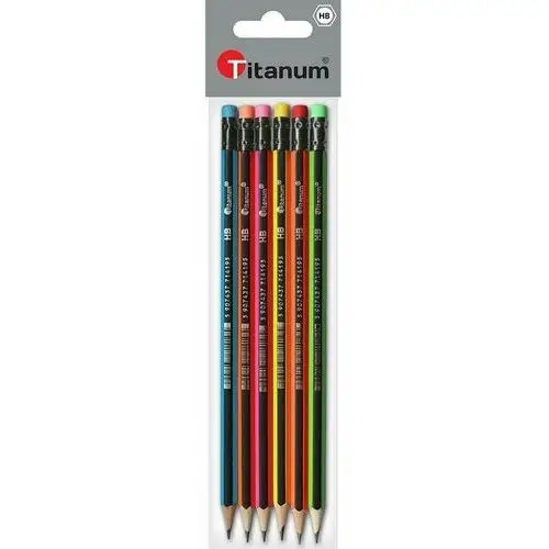 Zestaw 6-ołówków hb z gumką neonowo-czarne paski Titanum