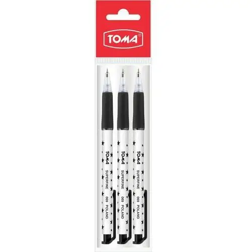 Toma , długopis automatyczny gwiazdki, czarny, 3 sztuki