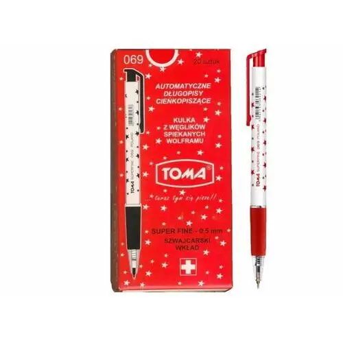 Długopis automatyczny Toma S-FINE w gwiazdki czerwony TO-069 20 sztuk