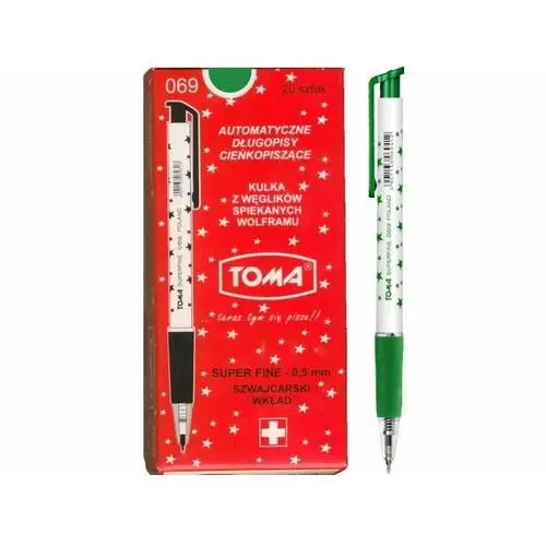 Długopis automatyczny Toma S-FINE w gwiazdki zielony TO-069 20 sztuk