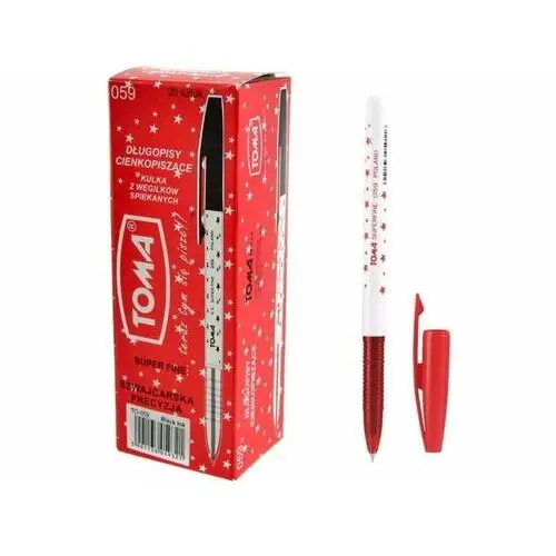 Długopis Toma S-FINE w gwiazdki czerwony TO-059 20 sztuk