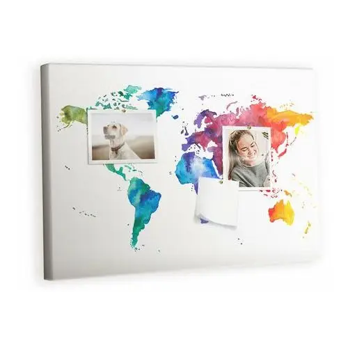 Kolorowy Organizer - Tablica Korkowa z Pinezkami - Akwarel mapa świata 60x40 cm