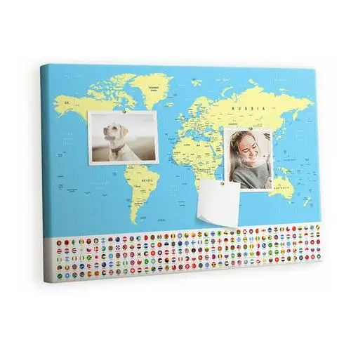 Kolorowy Organizer - Tablica Korkowa z Pinezkami - Klasyczna mapa świata 60x40 cm
