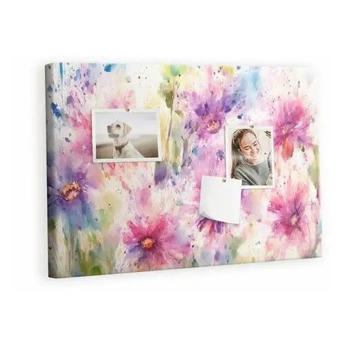 Kolorowy Organizer - Tablica Korkowa z Pinezkami - Kwiaty malowane 60x40 cm