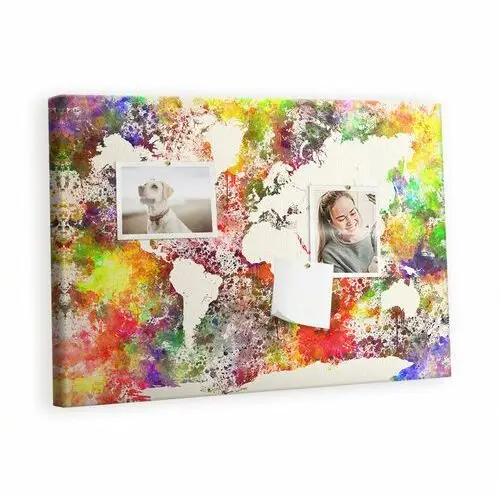 Tulup Kolorowy organizer - tablica korkowa z pinezkami - mapa świata akwarelowa 60x40 cm