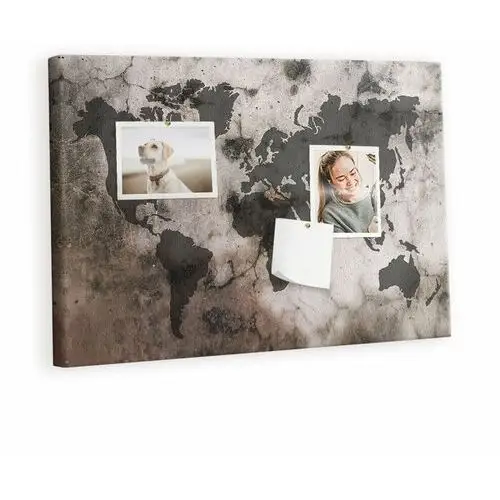 Kolorowy Organizer - Tablica Korkowa z Pinezkami - Mapa świata beton 60x40 cm