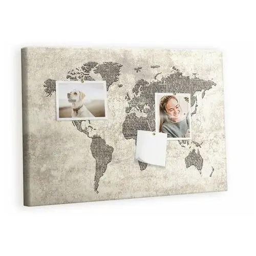 Kolorowy Organizer - Tablica Korkowa z Pinezkami - Mapa świata gazeta 60x40 cm