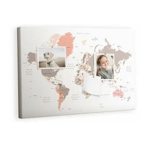 Kolorowy Organizer - Tablica Korkowa z Pinezkami - Szczegółowa mapa świata 60x40 cm