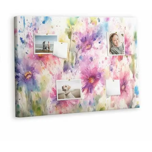 Korkowa Plansza z Pinezkami - 100x70 - Kwiaty malowane