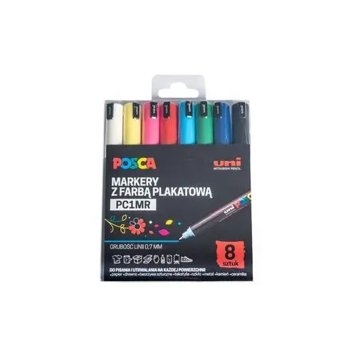 Markery uni POSCA PC-1MR Z SUPERCIENKĄ, PRECYZYJNĄ KOŃCÓWKĄ IGŁOWĄ, ZESTAW 8SZT