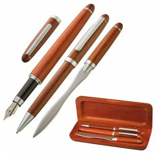 Upominkarnia 3-częściowy drewniany zestaw z długopisem, wiecznym piórem i otwieraczem do listów