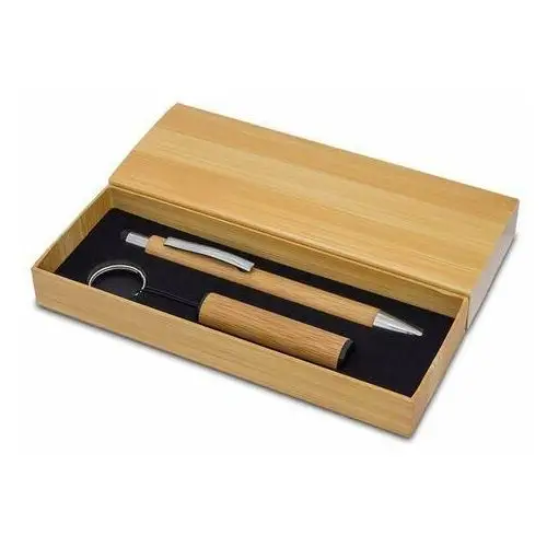 Bambusowy długopis i latarka w pudełku pelak, beżowy Upominkarnia