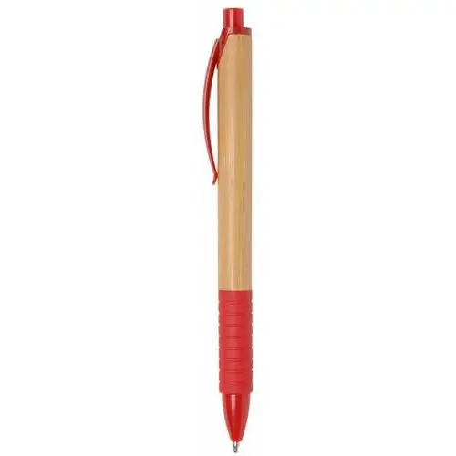 Długopis BAMBOO RUBBER, brązowy, czerwony, kolor brązowy