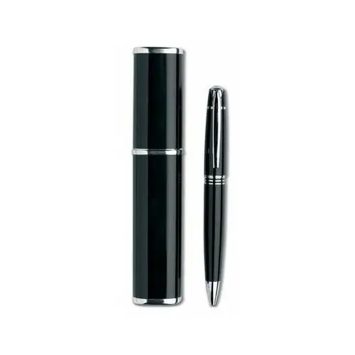 Długopis w aluminiowym pudełku, czarny, kolor czarny