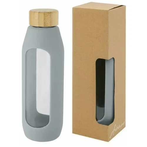 Upominkarnia Tidan butelka z borokrzemianowego szkła o pojemności 600 ml z silikonowym uchwytem