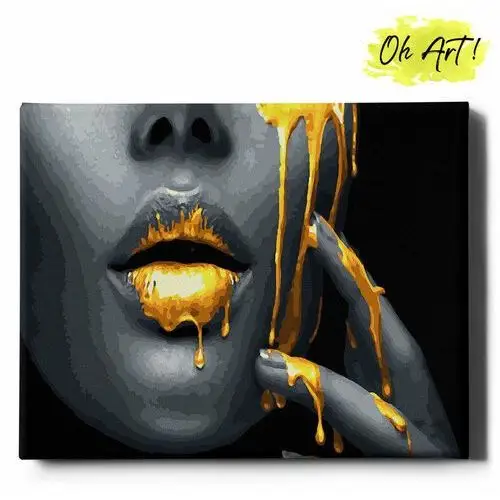 Malowanie Po Numerach ze złotą błyszczącą farbą 40x50 cm / Usta w złocie / obraz na ramie / Oh Art
