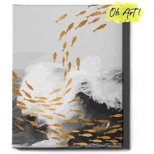 Malowanie Po Numerach ze złotą błyszczącą farbą 40x50 cm / Złote rybki / obraz na ramie / Oh Art