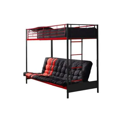 Vente-unique.pl Łóżko na antresoli 90 x 190 cm - z rozkładaną kanapą - metal - kolor czarny + czerwony + futon - modulo v