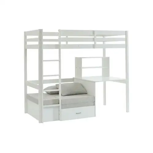 Łóżko na antresoli goliath ii z biurkiem, rozkładaną sofą i szafkami - 90 x 200 cm - lita sosna - bielone Vente-unique.pl
