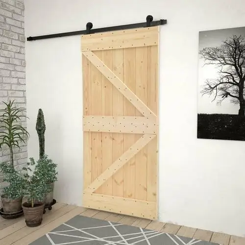 Vidaxl drzwi przesuwne z osprzętem, 80x210 cm, lite drewno sosnowe