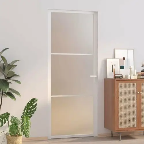 Drzwi wewnętrzne, 83x201,5 cm, białe, matowe szkło i aluminium Vidaxl