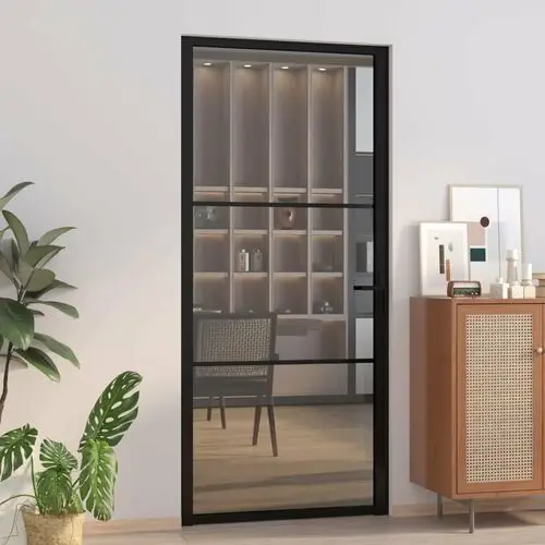 Drzwi wewnętrzne, 93x201,5 cm, czarne, szkło esg i aluminium Vidaxl