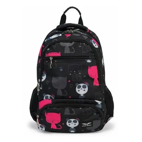 Plecak szkolny dla dziewczynki czarny Wings kot,panda, kolor czarny