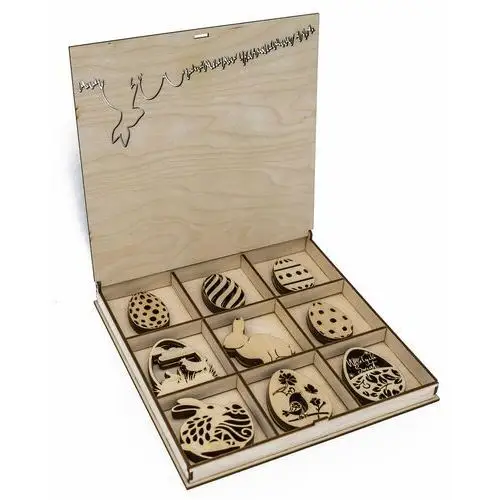 Wondergift ,zestaw ozdób wielkanocnych pudełeczko drewniane, 36 sztuk
