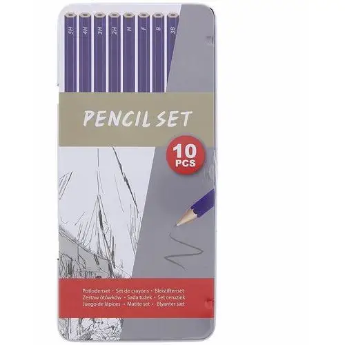 Zestaw dziesięciu ołówków w metalowym etui Gradacja 5B - 2H 10szt Pencil